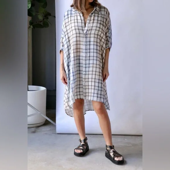 r13 oversized shirt dress R13 - Red Plaid Oversized Shirt Dress